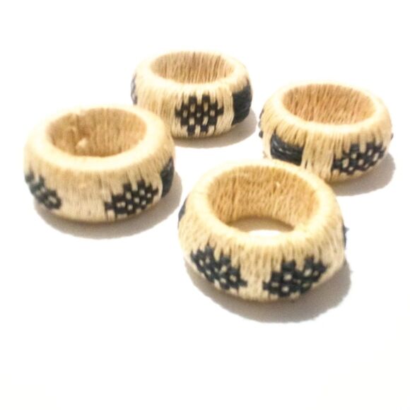 Hand Woven Jute Napkin Holders Lot of Four Vintage Rustic Boho - Picture 1 of 4